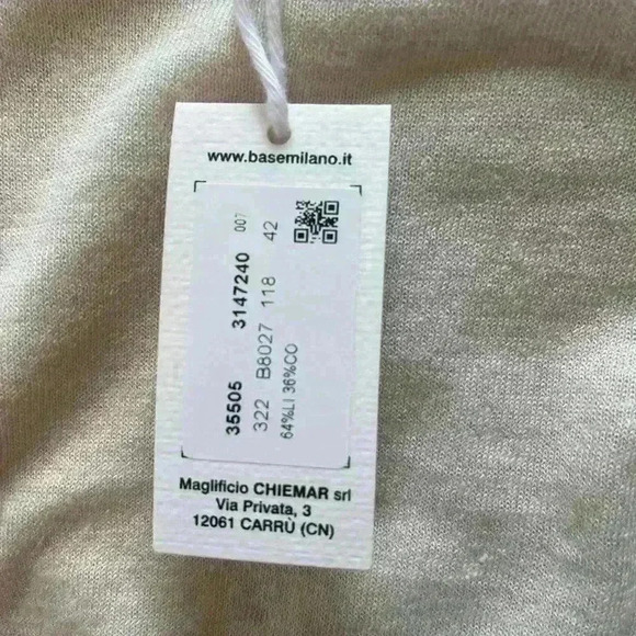 Base Milano Italy Lino Flax/Cotton Blend Long Sleeve Cream Top Women's 42 NWT - Picture 6 of 11